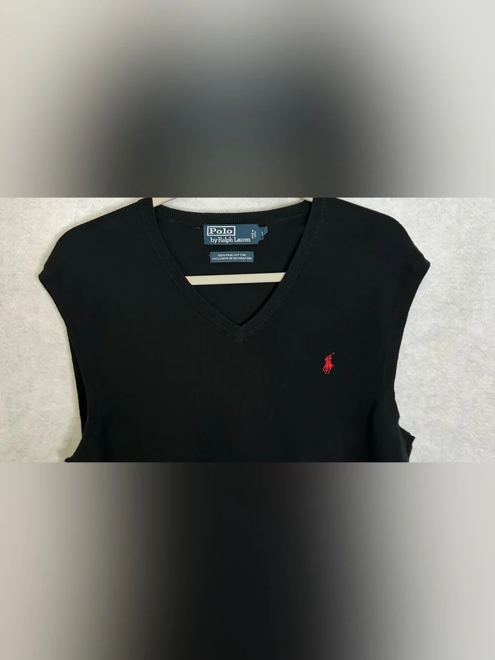 Polo Ralph Lauren Black V-Neck Sweater Vest with Red Pony Logo